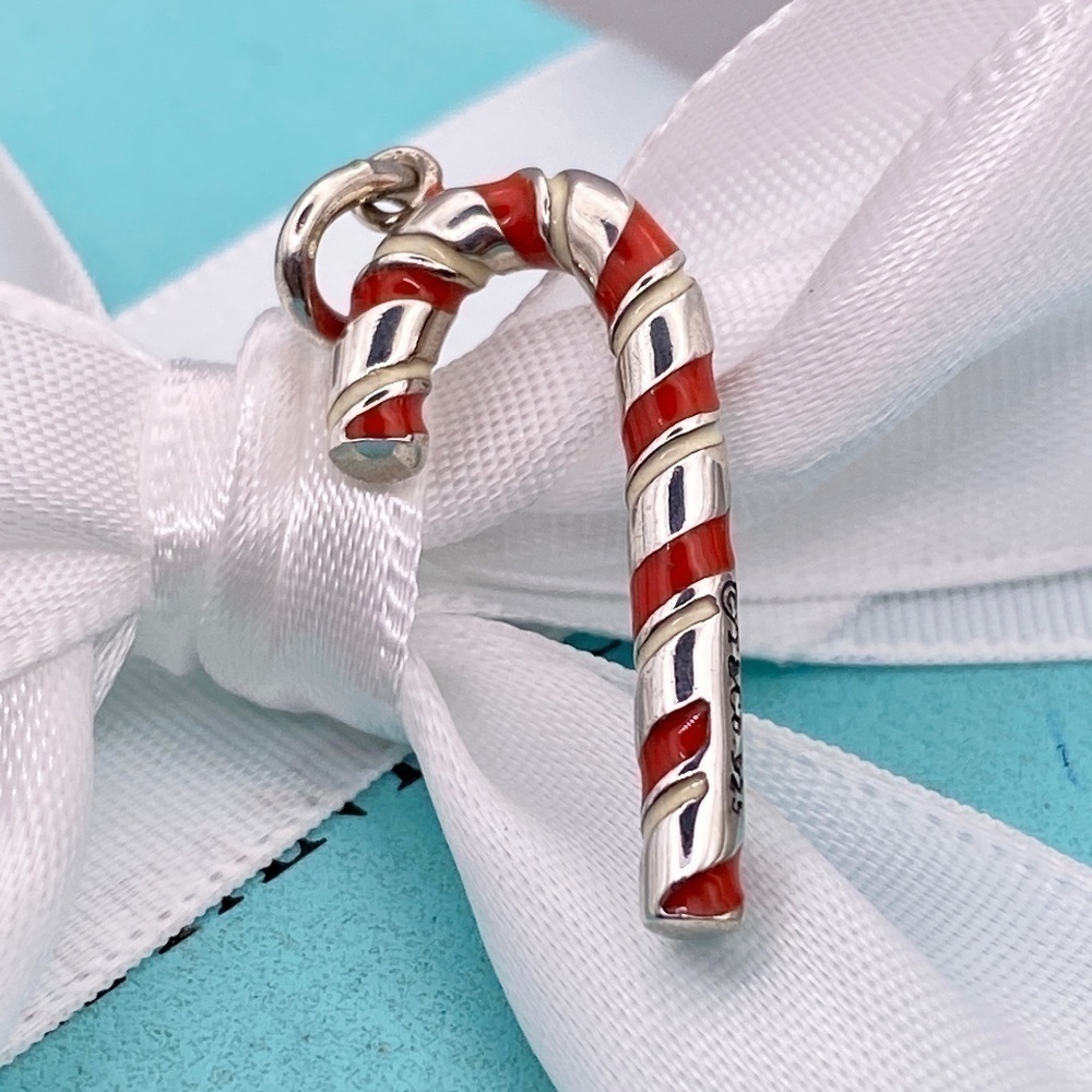 Tiffany & Co. Candy Cane Charm Red Enamel 925  Holiday RARE EXCELLENT BOX